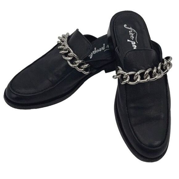 Free People Womens Leather Chain‎ Slip-On Vida Mule Loafers Black Size 37.5 - Picture 4 of 11